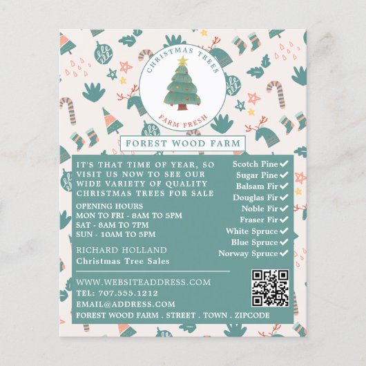 Festive Tree & Background, kerstboomverkoop Flyer (Voorkant)