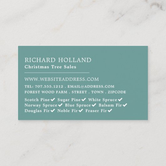 Festive Tree & Background, kerstboomverkoop Visitekaartje (Achterkant)