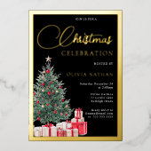 Festive Tree Black Office Christmas Party Gold Folie Uitnodiging (Voorkant)