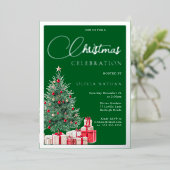 Festive Tree Christmas Party Green & Silver Folie Uitnodiging (Staand Voorkant)