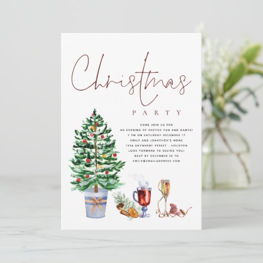 Festive Tree Drinken Script-kerstfeest Kaart (Staand voorkant)