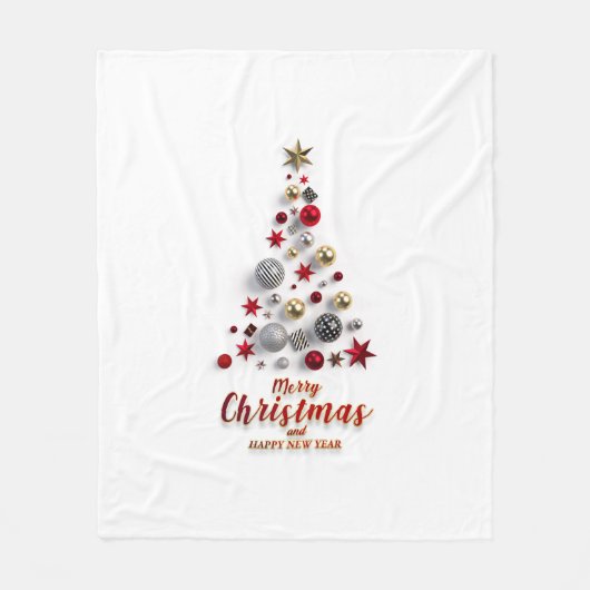 “Festive Tree in Snow” Fleece Deken (Voorkant)