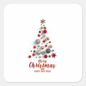 “Festive Tree in Snow” Vierkante Sticker (Voorkant)