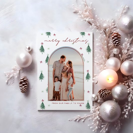 Festive Trees & Stars Merry-kerstkaart in goud Kaart