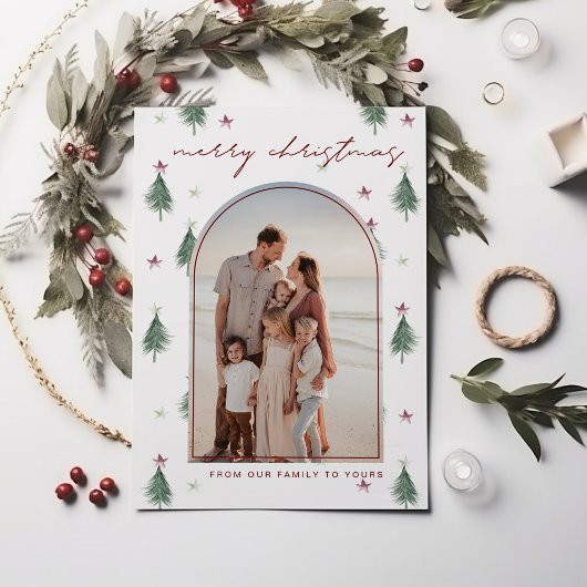 Festive Trees & Stars Merry-kerstkaart in goud Kaart