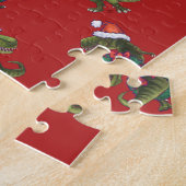 Festive TRex-hoofden en kwartels met rood kerstfee Legpuzzel (Zijkant)