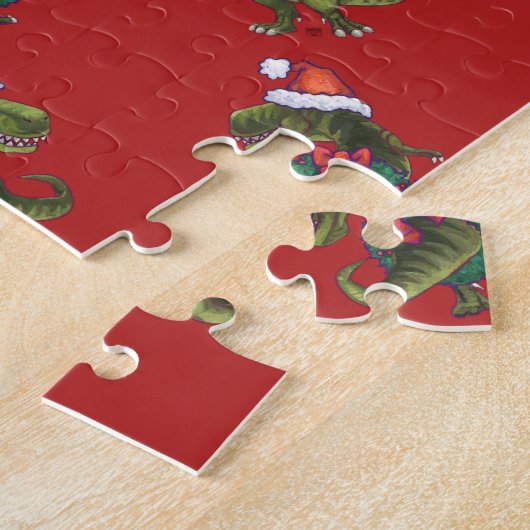 Festive TRex-hoofden en kwartels met rood kerstfee Legpuzzel (Zijkant)