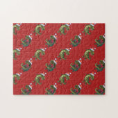 Festive TRex-hoofden en kwartels met rood kerstfee Legpuzzel (Horizontaal)