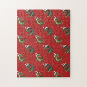 Festive TRex-hoofden en kwartels met rood kerstfee Legpuzzel