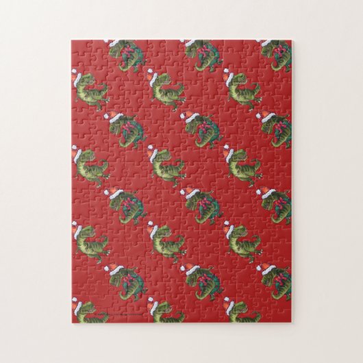 Festive TRex-hoofden en kwartels met rood kerstfee Legpuzzel (Verticaal)