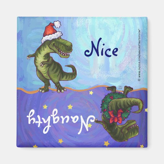 Festive TRex Naughty Nice Dishwasher Magnet (Voorkant)