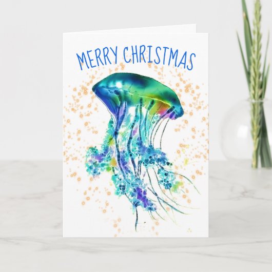 Festive Tropical Jellyfish kerst Feestdagen Kaart (Voorkant)