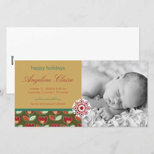 Festive Tulip Holiday Foto geboorteaankondiging Feestdagenkaart (Voorkant / Achterkant)