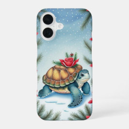 Festive Turtle Flat Holiday  iPhone 16 Hoesje