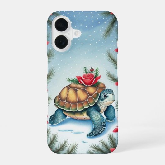 Festive Turtle Flat Holiday iPhone 16 Hoesje (Achterkant)
