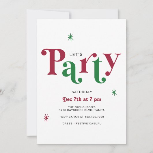 Festive Typography Let's Party Whimsical Holiday Kaart (Voorkant)