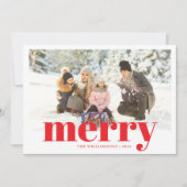 Festive Typography Red Merry Christmas 2 Photo Feestdagenkaart (Voorkant)
