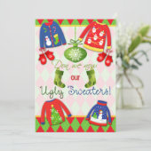 Festive Ugly kerstSweater Party Invitation Kaart (Staand voorkant)
