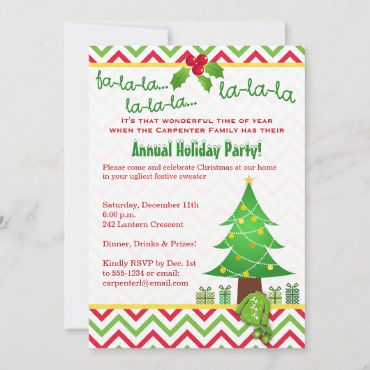 Festive Ugly kerstSweater Party Invitation Kaart (Achterkant)