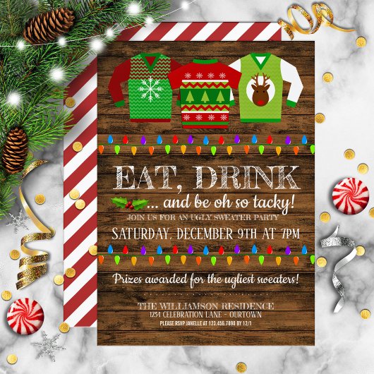 Festive Ugly kerstSweater Party Invitation Kaart