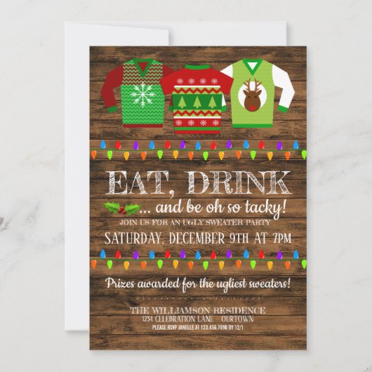Festive Ugly kerstSweater Party Invitation Kaart (Voorkant)