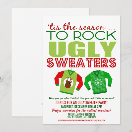 Festive Ugly KerstSweaters Party Invitation Kaart (Voorkant / Achterkant)