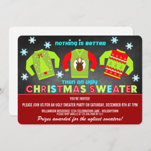 Festive Ugly KerstSweaters Party Invitation Kaart (Voorkant / Achterkant)