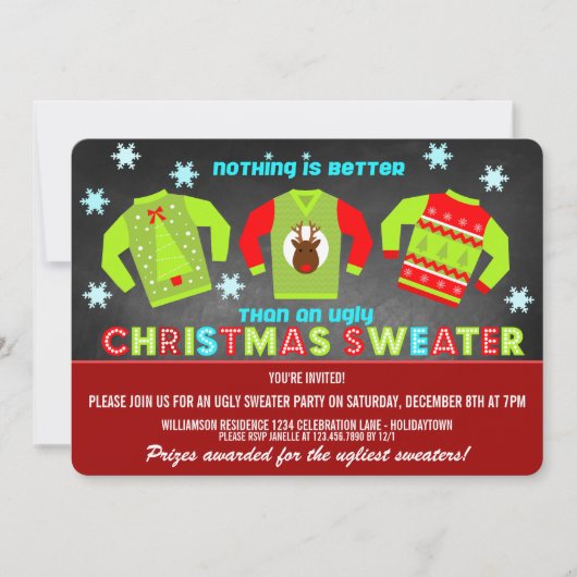 Festive Ugly KerstSweaters Party Invitation Kaart (Voorkant)