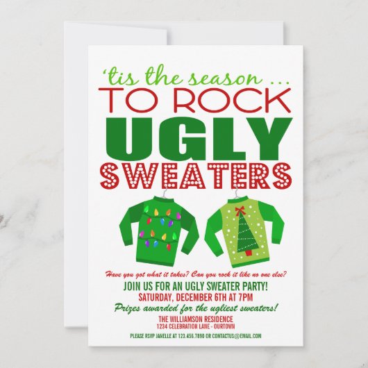 Festive Ugly KerstSweaters Party Invitation Kaart (Voorkant)