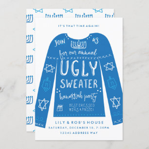 Festive Ugly Sweater Hanukkah Party-uitnodigingen Kaart