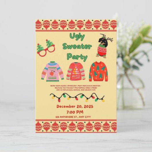 Festive Ugly Sweater Party Invitation Kaart (Staand voorkant)