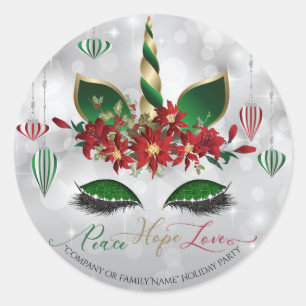 Festive Unicorn Face Peace Hope and Love Ronde Sticker
