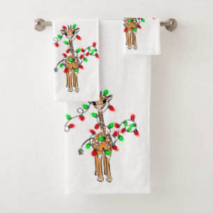 Festive-vakantiegiraf, rood-groen-rimpellicht bad handdoek
