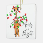 Festive-vakantiegiraf, rood-groen-rimpellicht keramisch ornament (Links)