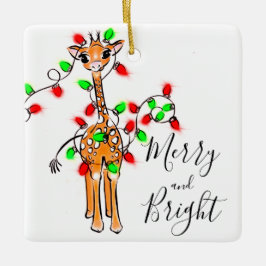 Festive-vakantiegiraf, rood-groen-rimpellicht keramisch ornament