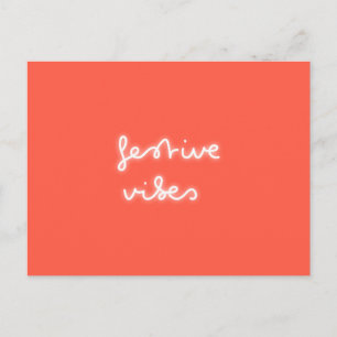 Festive Vibes   Modern Neon Light Trendy Red Xmas Briefkaart