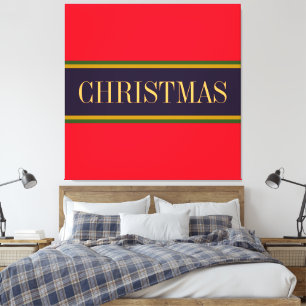 Festive Vibrant Red Paars CHRISTMAS Stripes Text Canvas Afdruk