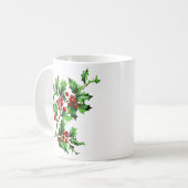 Festive Victoriaans kerstkerst Holly Berries Koffiemok (Voorkant links)