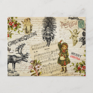 Festive  Victoriaans kerstmeisje en Holly Briefkaart