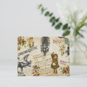 Festive  Victoriaans kerstmeisje en Holly Briefkaart (Staand voorkant)