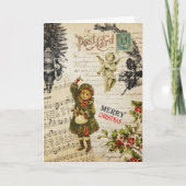 Festive  Victoriaans kerstmeisje en Holly Kaart (Voorkant)