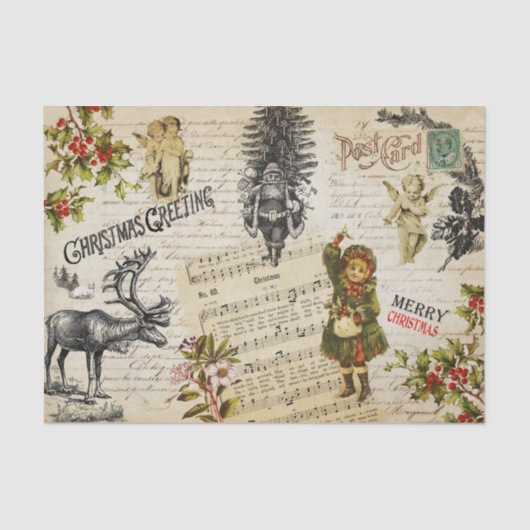 Festive  Victoriaans kerstmeisje en Holly Tissuepapier (Voorkant)