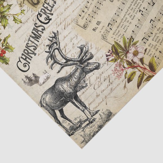 Festive  Victoriaans kerstmeisje en Holly Tissuepapier (Detail)