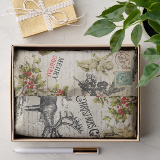 Festive  Victoriaans kerstmeisje en Holly Tissuepapier (Geschenk)