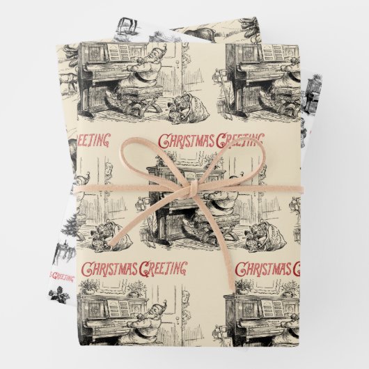 Festive  Victoriaans Kerstmis met Kerstman Inpakpapier Vel (In situ)