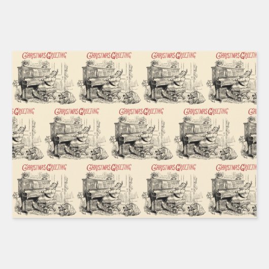 Festive  Victoriaans Kerstmis met Kerstman Inpakpapier Vel (Voorkant)