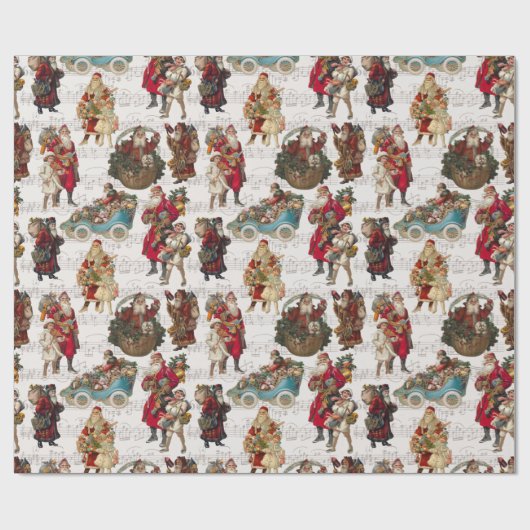 Festive Victoriaans Santas over Antiek muziek Cadeaupapier (Vlak)