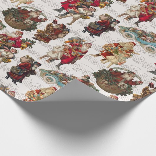 Festive Victoriaans Santas over Antiek muziek Cadeaupapier (Hoek)