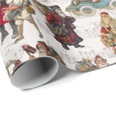Festive Victoriaans Santas over Antiek muziek Cadeaupapier (Rol Hoek)