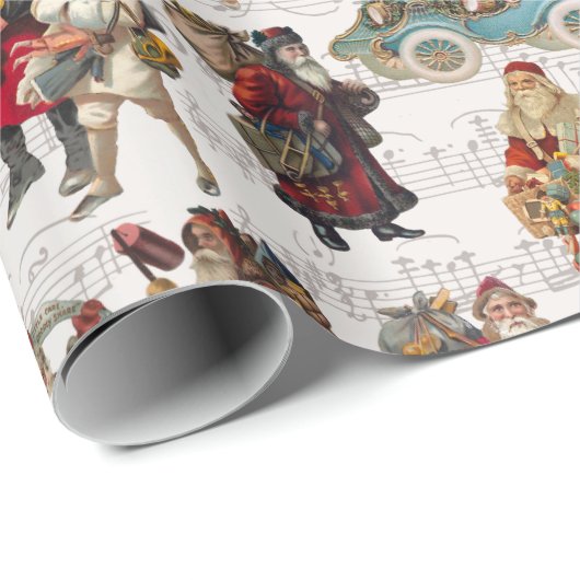 Festive Victoriaans Santas over Antiek muziek Cadeaupapier (Rol Hoek)